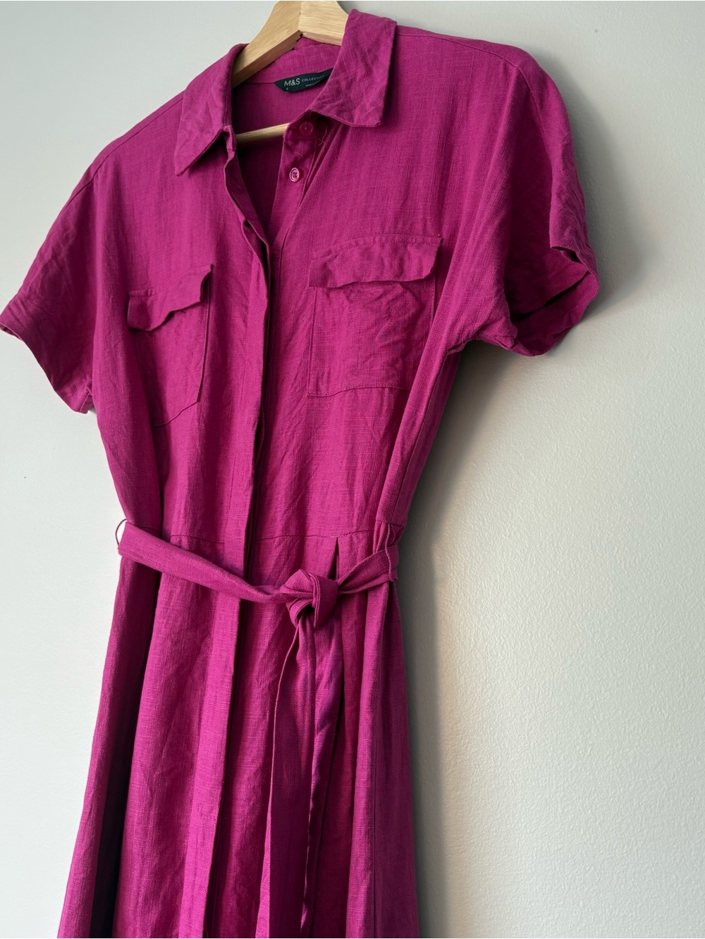 Stunning M&S linen blend fuchsia maxi shirt dress-size Small - Picture 4 of 9